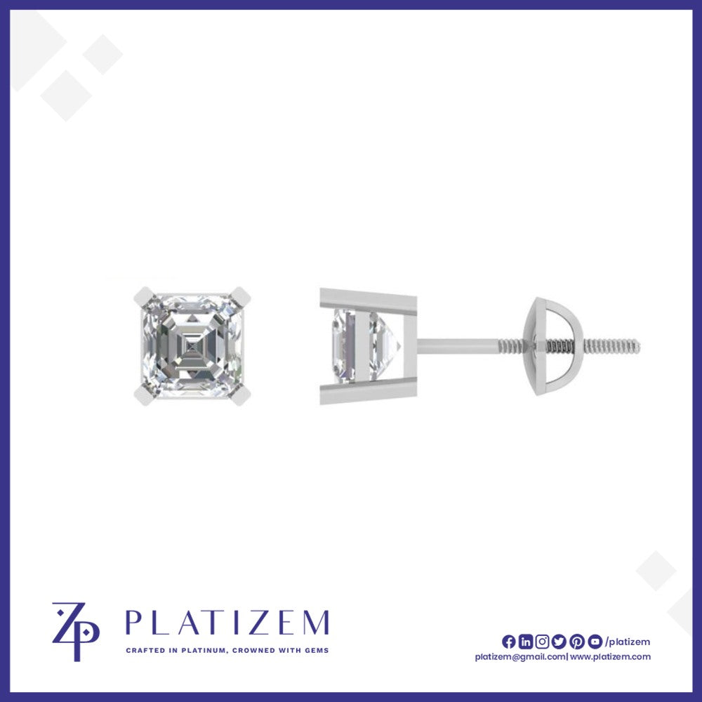 Larger Asscher Cut Diamond Studs with Bold Step Cut Faceting
