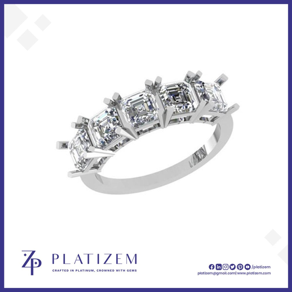 Platinum Pt950 Five Stone Asscher Cut Diamond Ring for Women