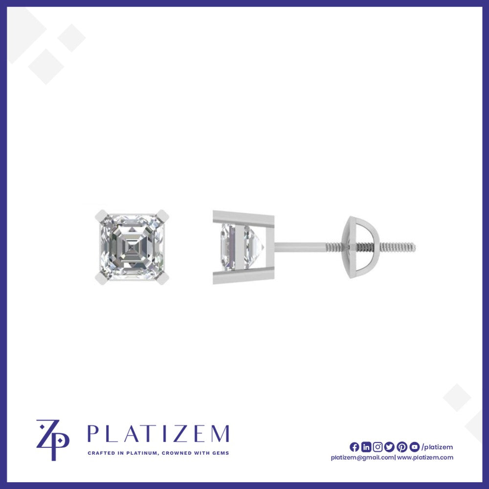 Square Asscher Cut Diamond Studs Designed for Comfortable Daily Wear
