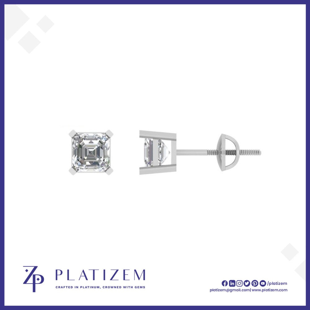 Asscher Cut Diamond Studs with Distinctive Cropped Corner Faceting
