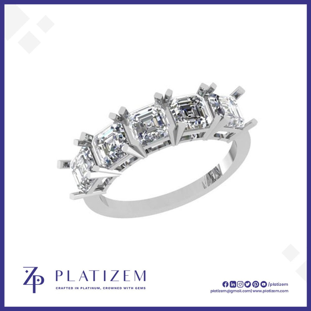 9kt Gold Five Stone Asscher Cut Diamond Ring for Women