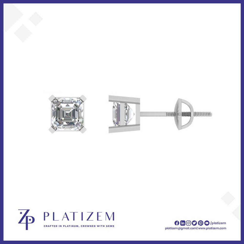 Asscher Cut Diamond Stud Earrings Set with Sharp Cropped Corners