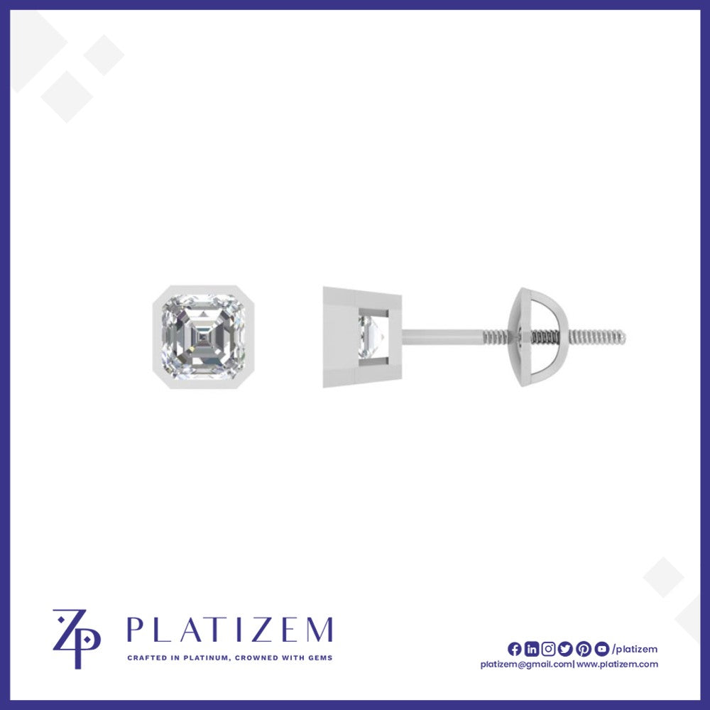 Bezel Set Asscher Cut Diamond Studs for Women