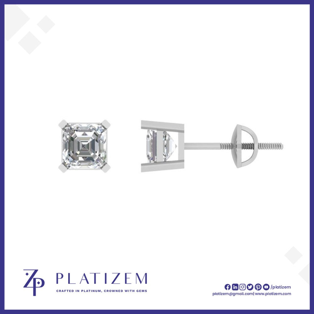 Asscher Cut Diamond Stud Earrings for Women