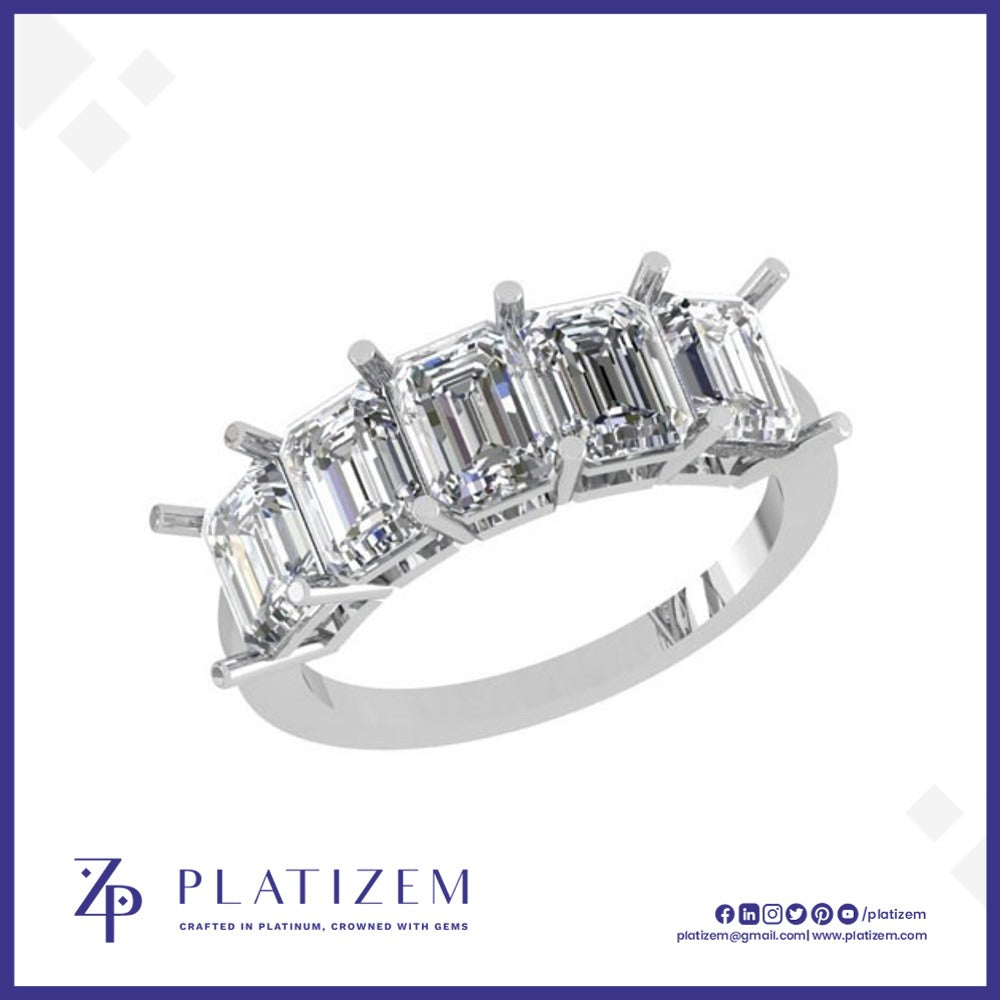 Five Uniform Emerald Cut Diamonds Set Together for Maximum Impact