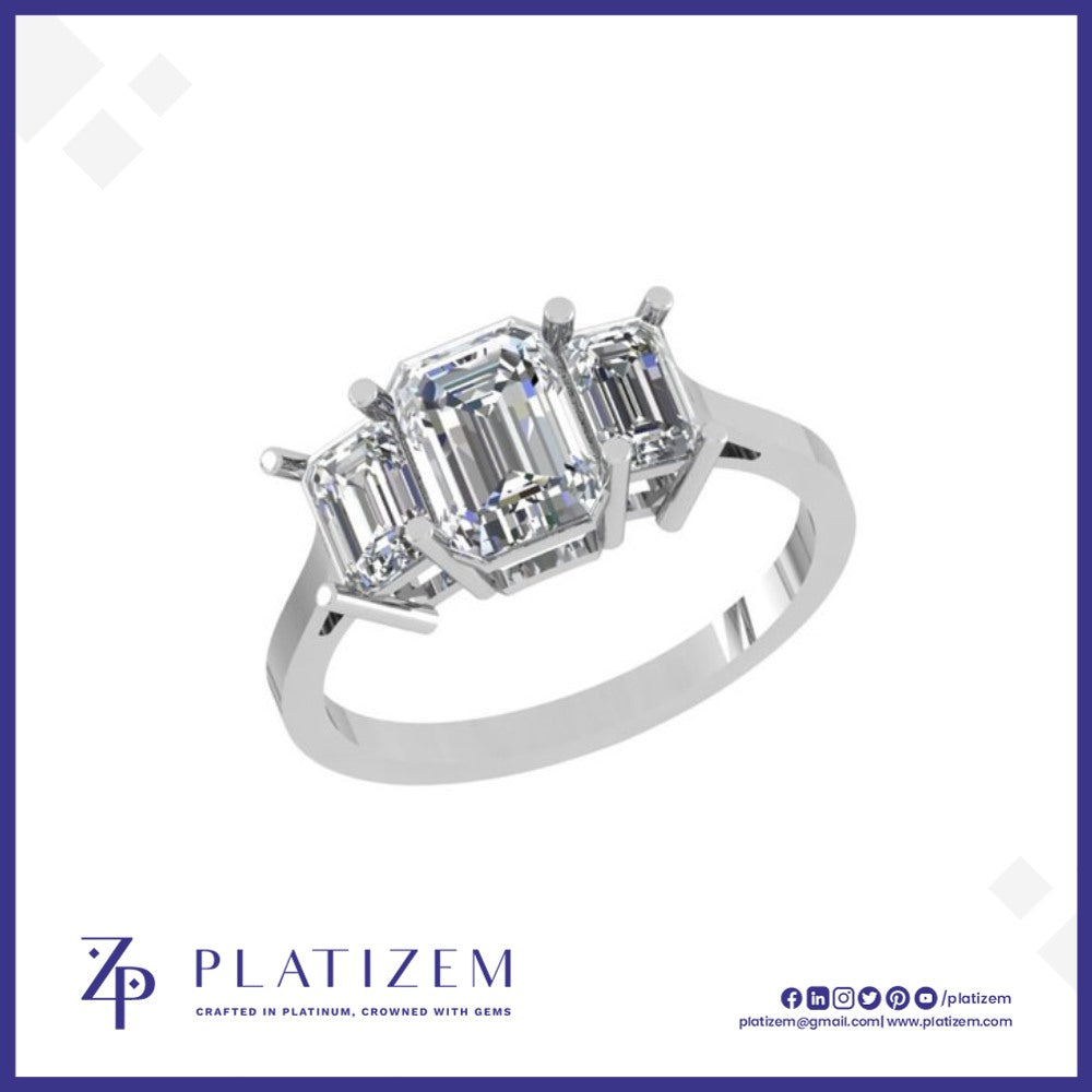 Three Stone Emerald Cut Diamond Engagement Ring for Women
