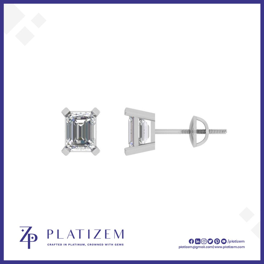 9kt Gold Two Carat Emerald Cut Diamond Studs for Women