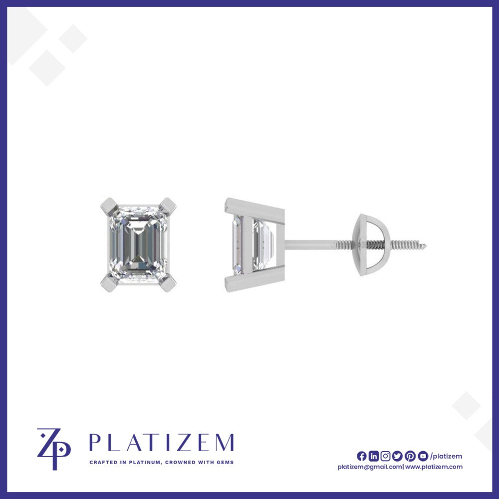 Substantial Emerald Cut Diamond Studs Finished with Screw Back Posts
