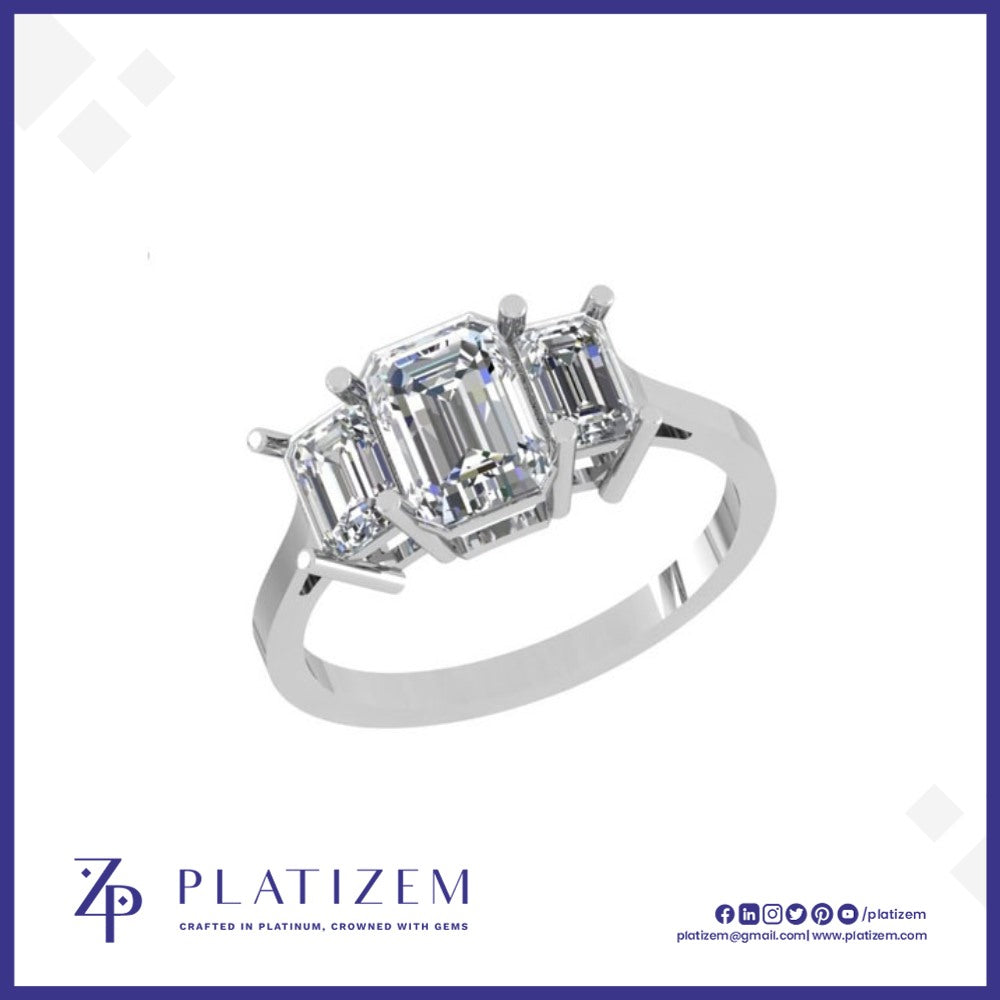 Three Stone Emerald Cut Ring Built Around a Standout Center Diamond