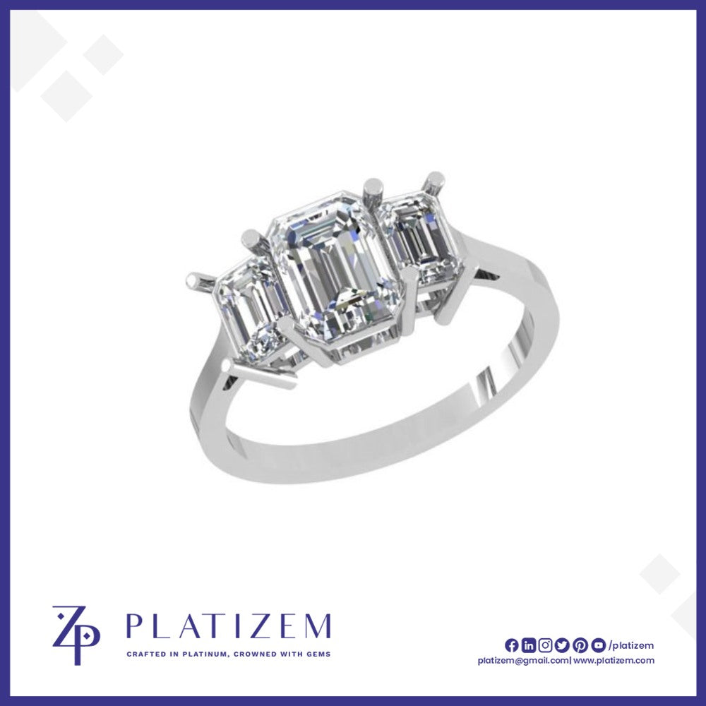 Emerald Cut Three Stone Ring Where the Center Diamond Sets the Tone