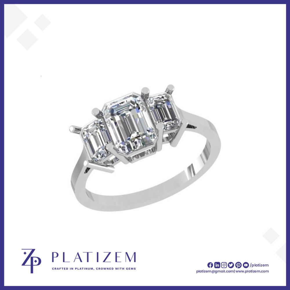 Three Stone Emerald Cut Diamond Ring with a Distinctly Larger Center