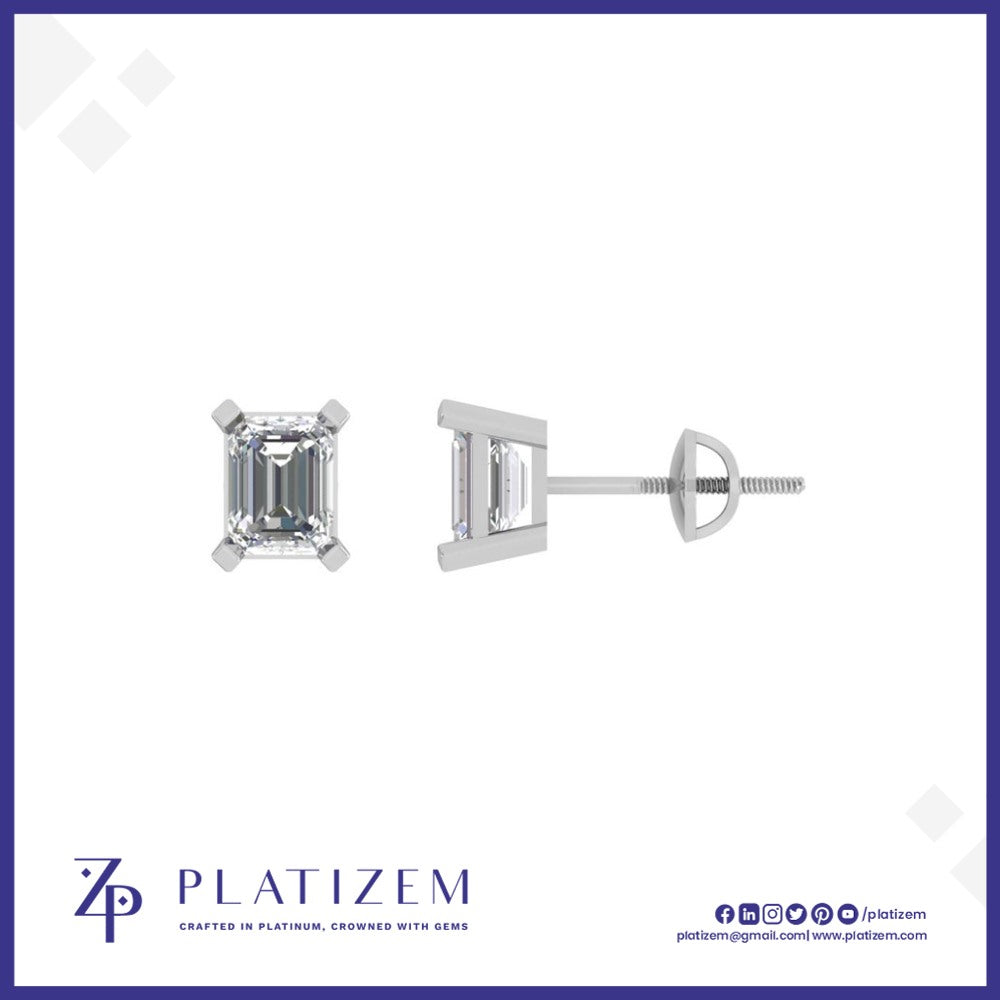 Larger Emerald Cut Diamond Studs Set on a Sturdy Four Prong Base