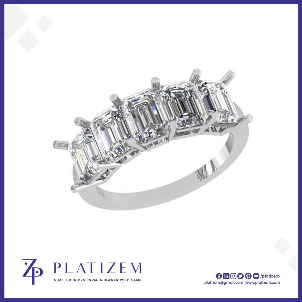 Wide Five Stone Emerald Cut Diamond Ring with Substantial Carat Weight