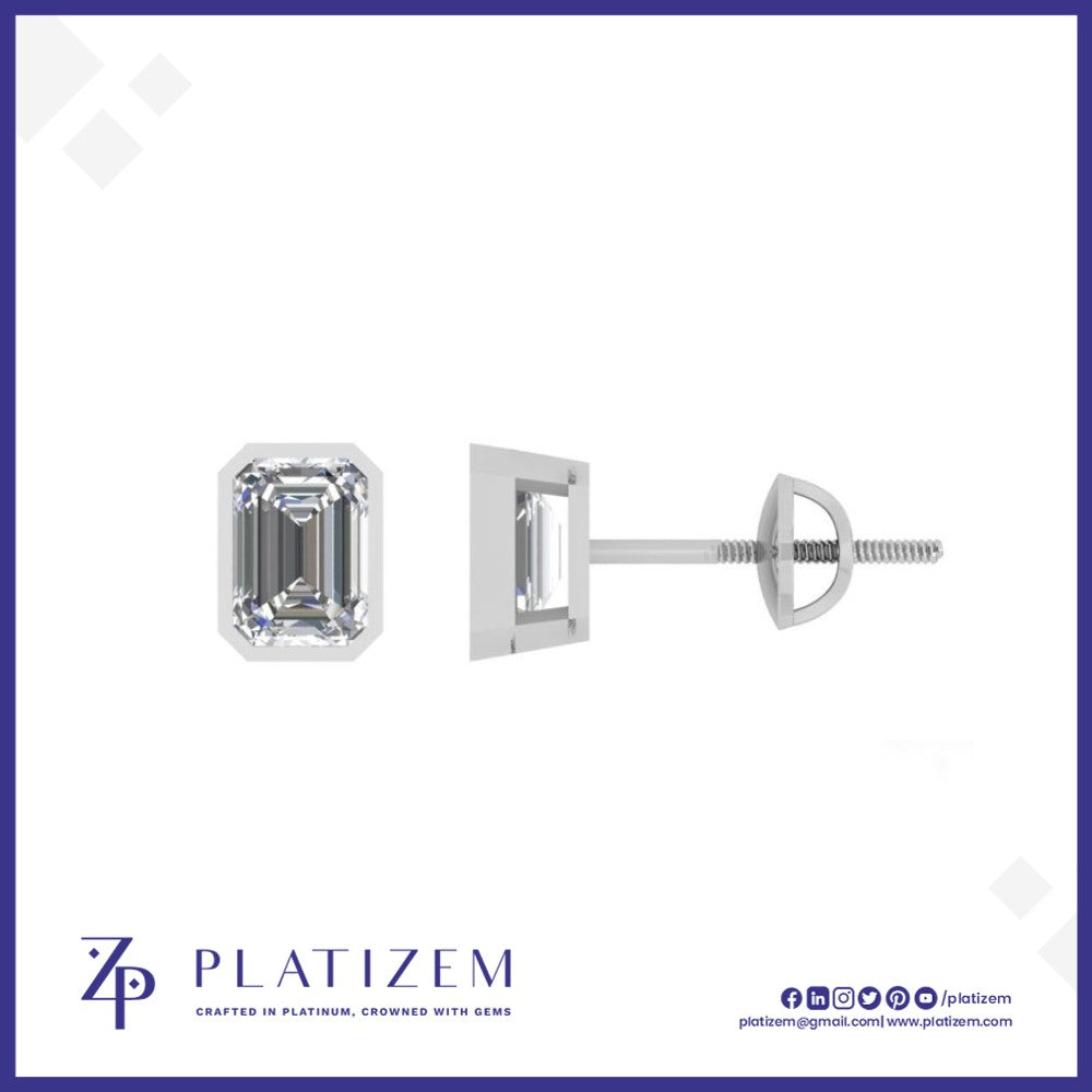 Emerald Cut Diamond Screw Back Stud Earrings for Women