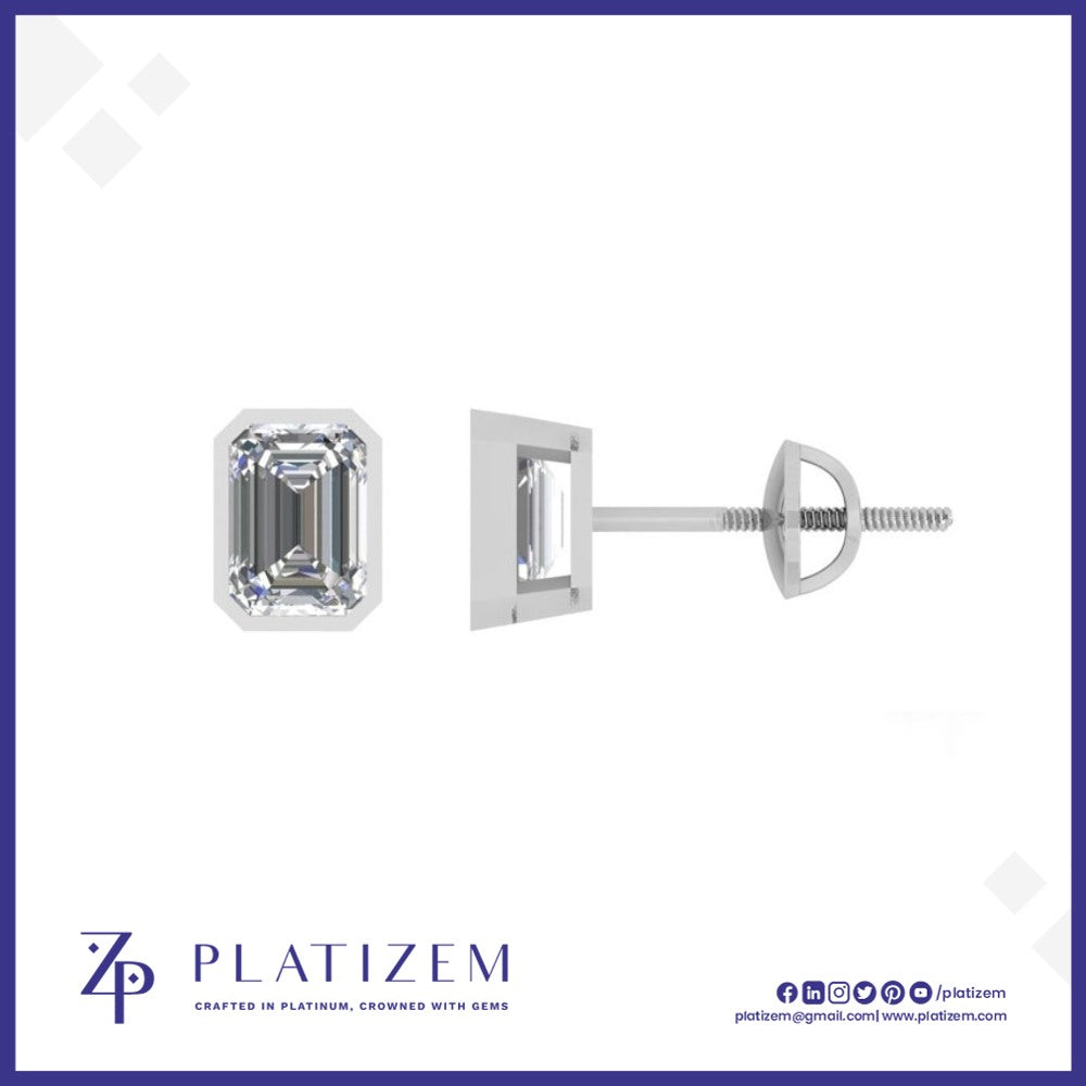 Emerald Cut Diamond Four Prong Studs for Women