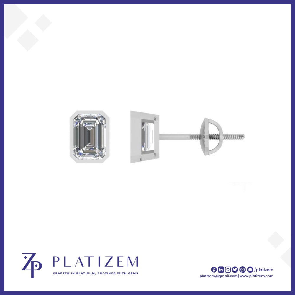 Emerald Cut Diamond Solitaire Studs for Women