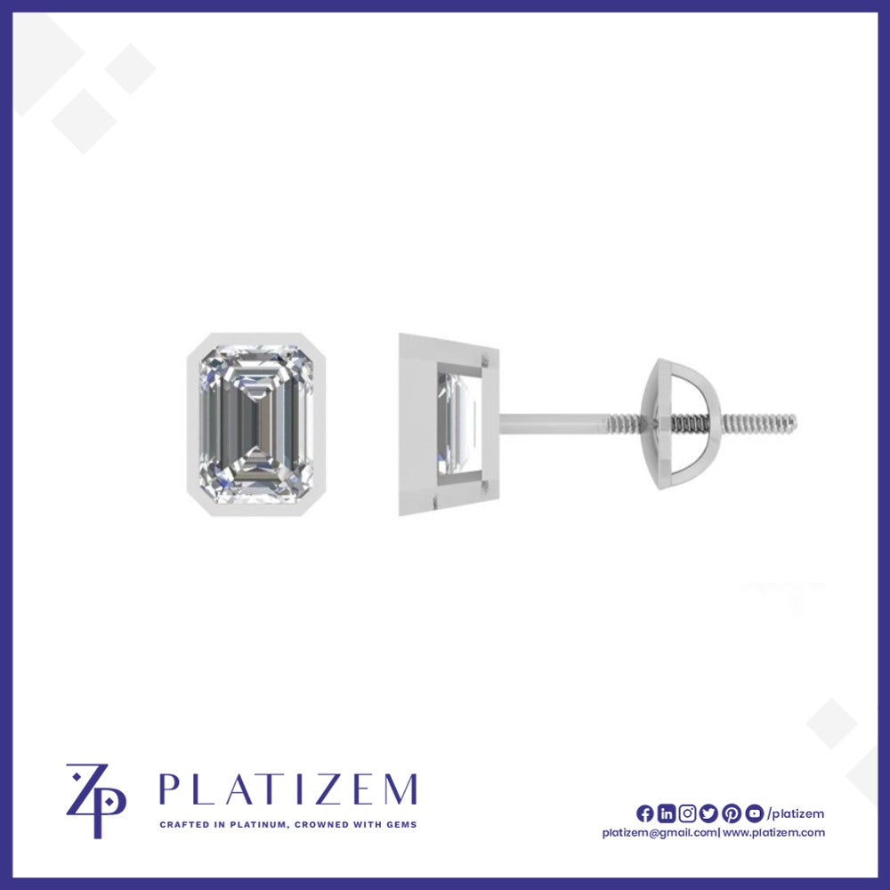 Emerald Cut Diamond Screw Back Studs for Women
