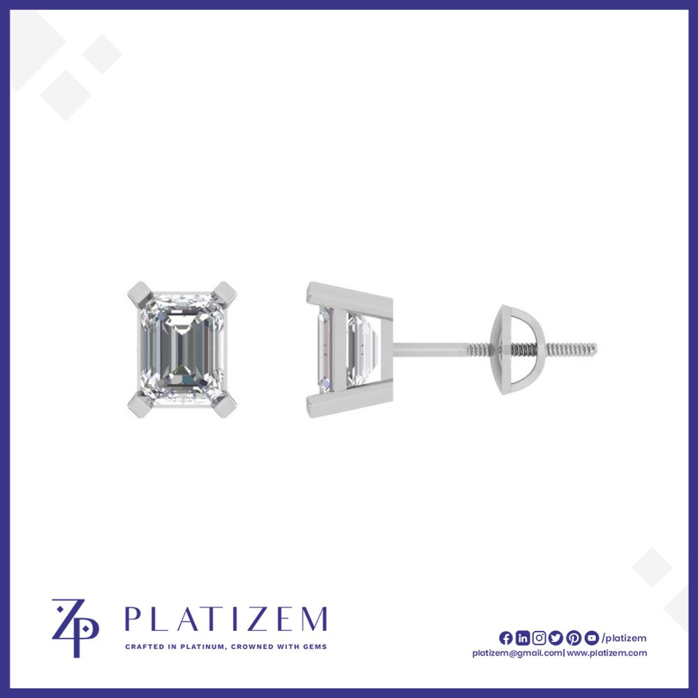 Everyday Emerald Cut Diamond Studs Set on a Reliable Screw Back Post