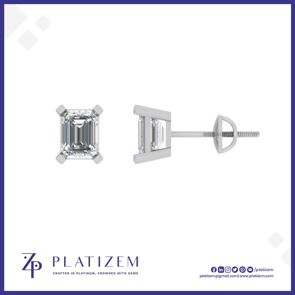 Emerald Cut Diamond Stud Earrings with a Traditional Prong Mounting