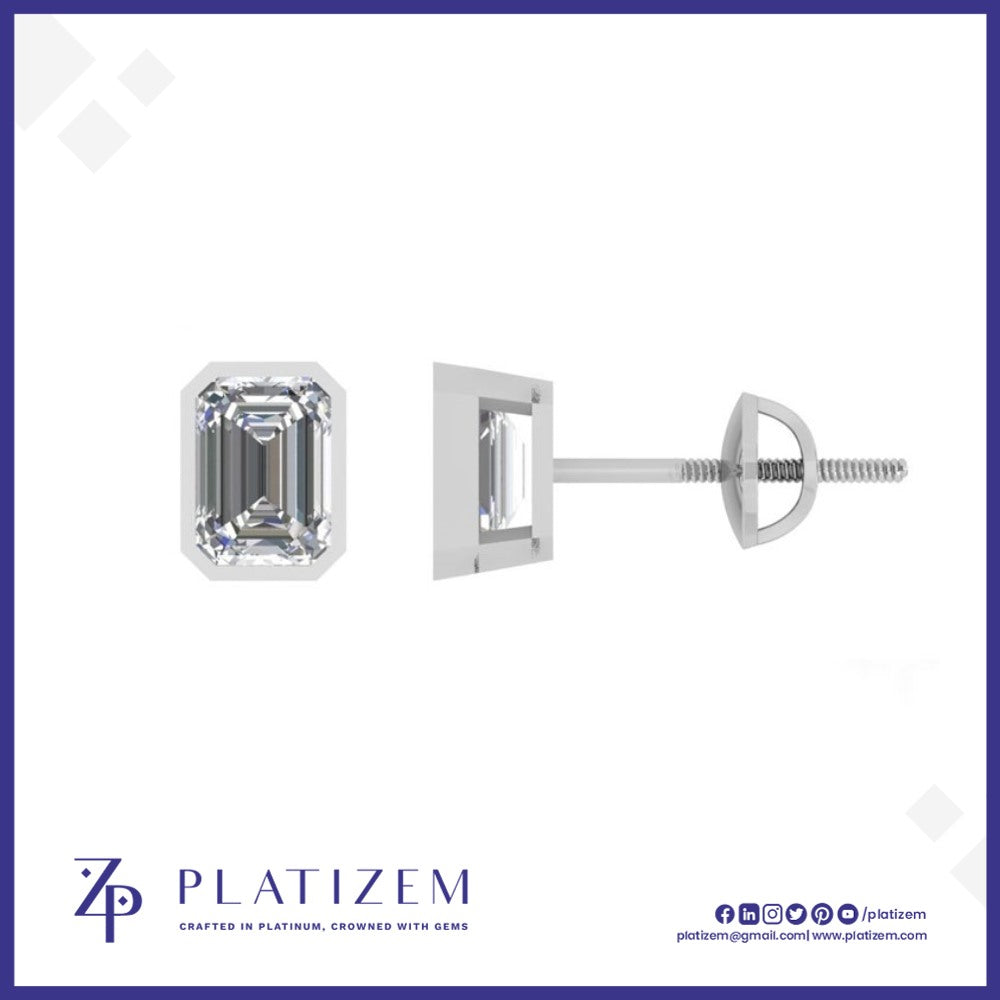 Emerald Cut Diamond Stud Earrings for Women