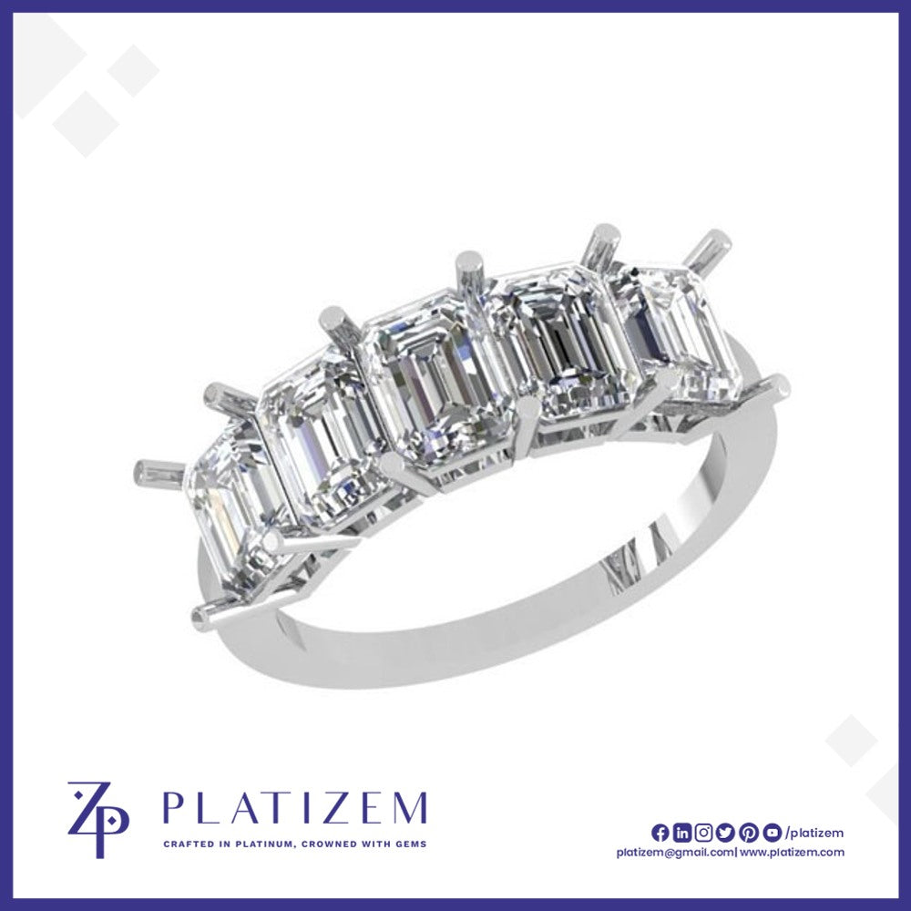 Five Stone Emerald Cut Diamond With Platinum Pt950 Ring for Women