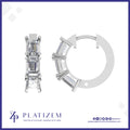 Three Stone Emerald Cut Diamond Hoop Earrings for Women