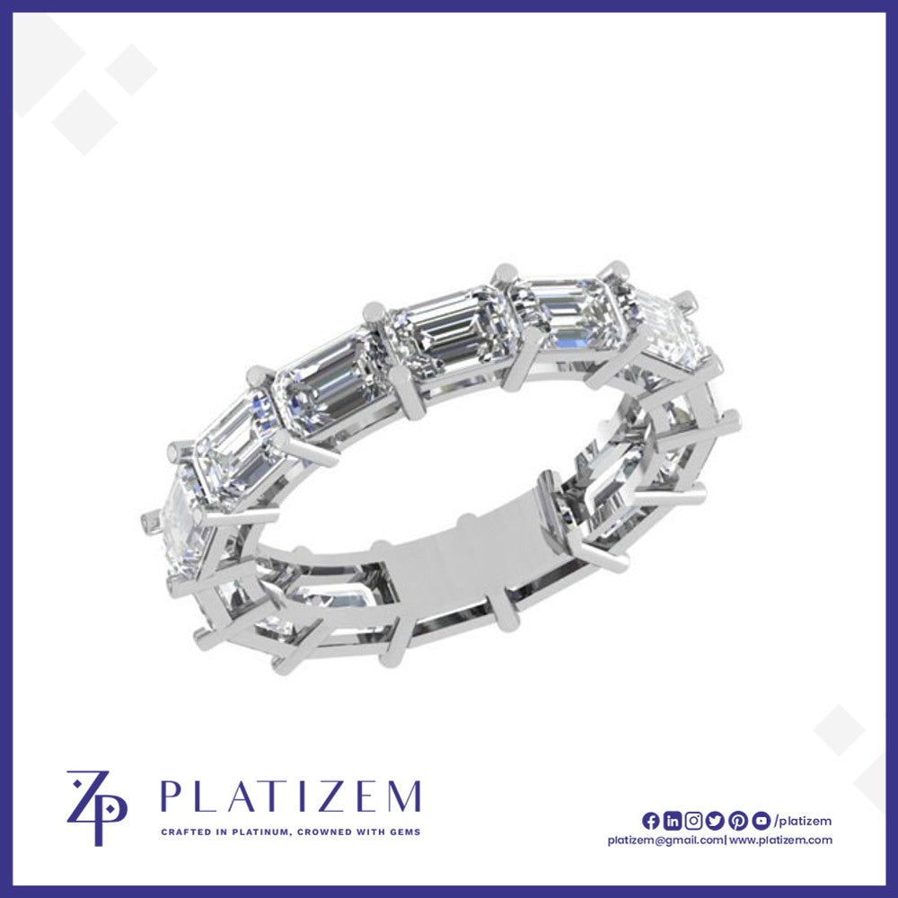 Slim Emerald Cut Diamond Eternity Band with Individual Prong Settings