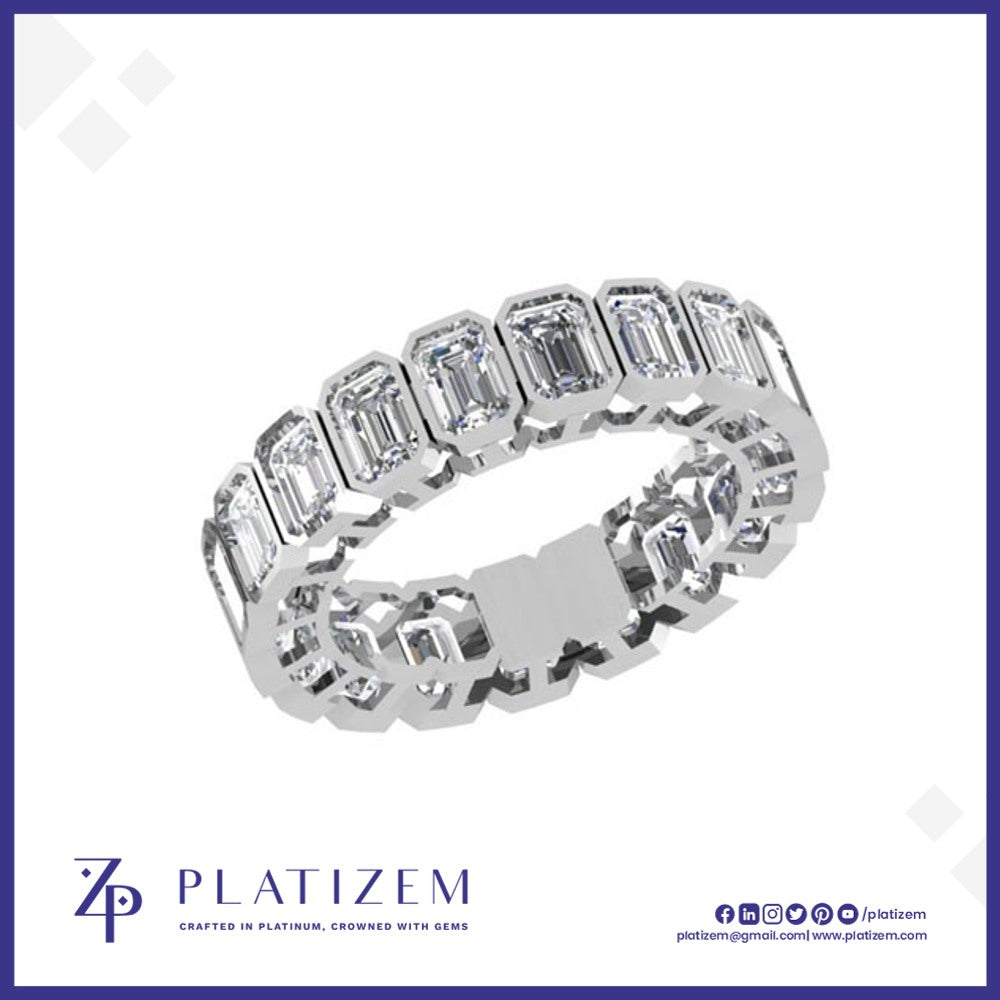 Bezel Emerald Cut Diamond Eternity Band for Women