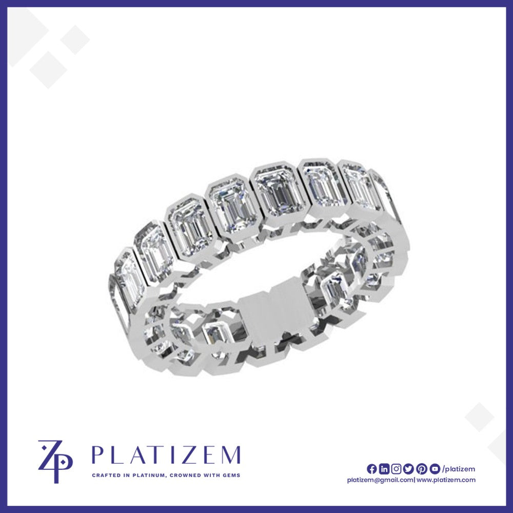 Bezel Set Emerald Cut Eternity Ring for Women