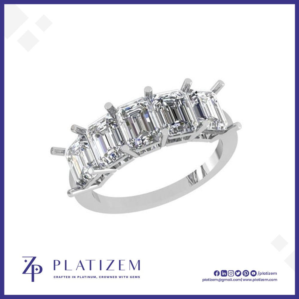 Five Stone Emerald Cut Diamond With 14k Gold Ring for Women