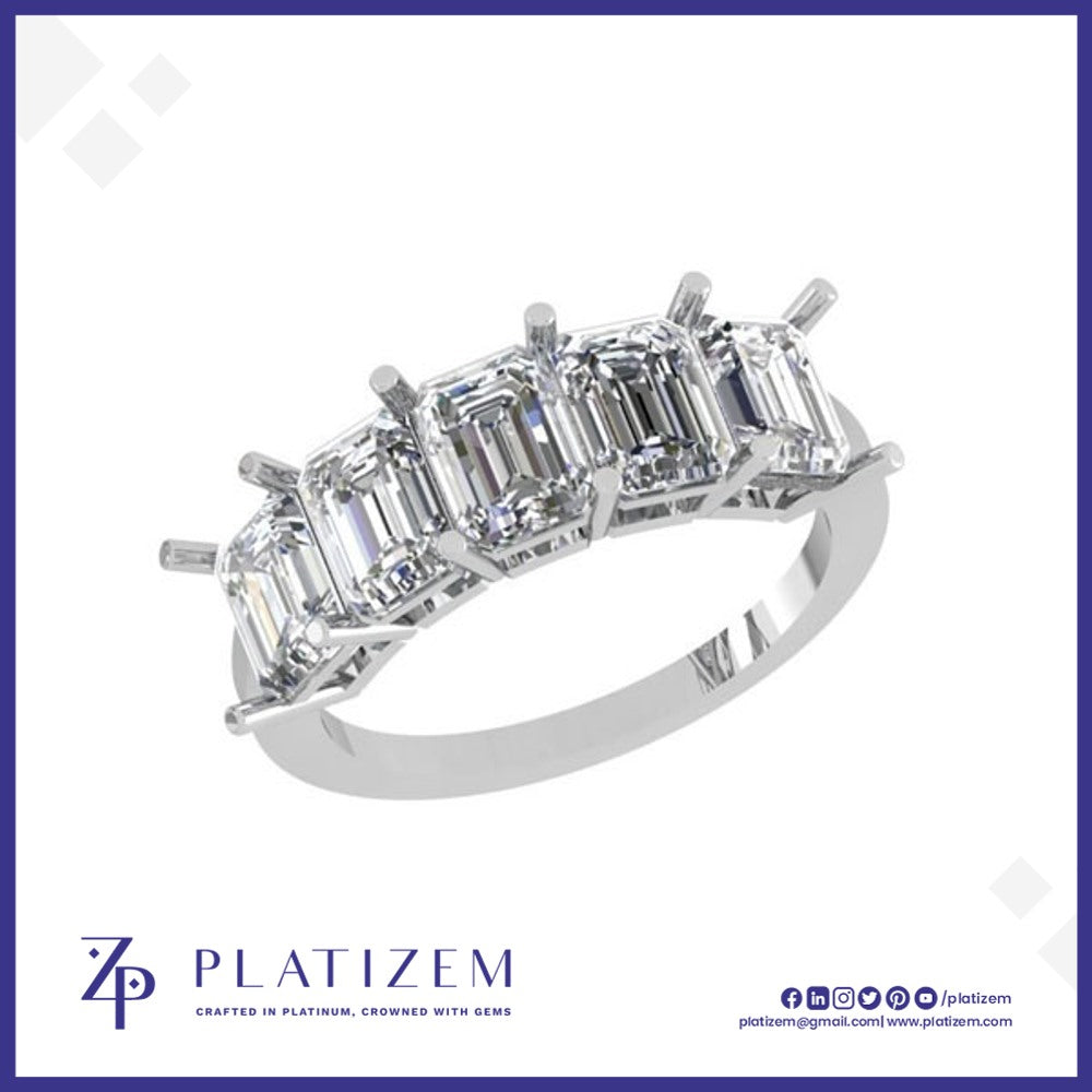 Five Perfectly Matched Emerald Cut Diamonds in a Slim Prong Setting
