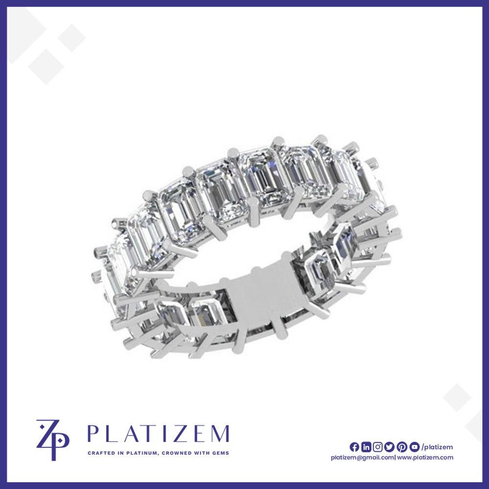 Emerald Cut Diamonds Wrap Fully Around This Prong Set Eternity Band