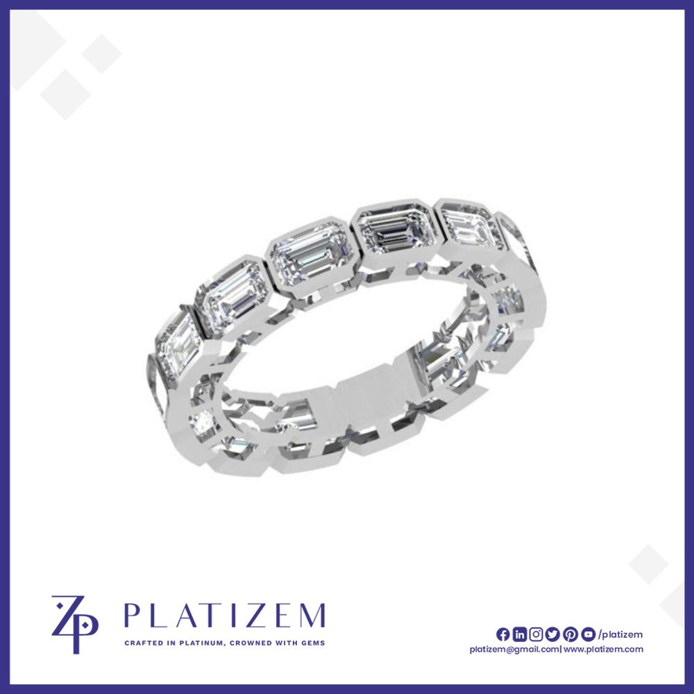 Bezel Set Emerald Cut Diamonds Circling the Band End to End