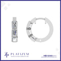 Three Bezel Set Emerald Cut Diamonds Stacked Inside a Huggie Hoop