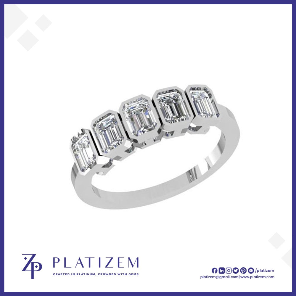 Five Emerald Cut Diamonds Framed Individually in Modern Bezel Settings