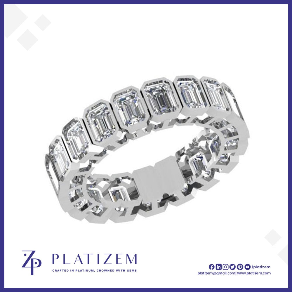 Emerald Cut Diamond Eternity Band Wrapped in Individual Bezel Frames