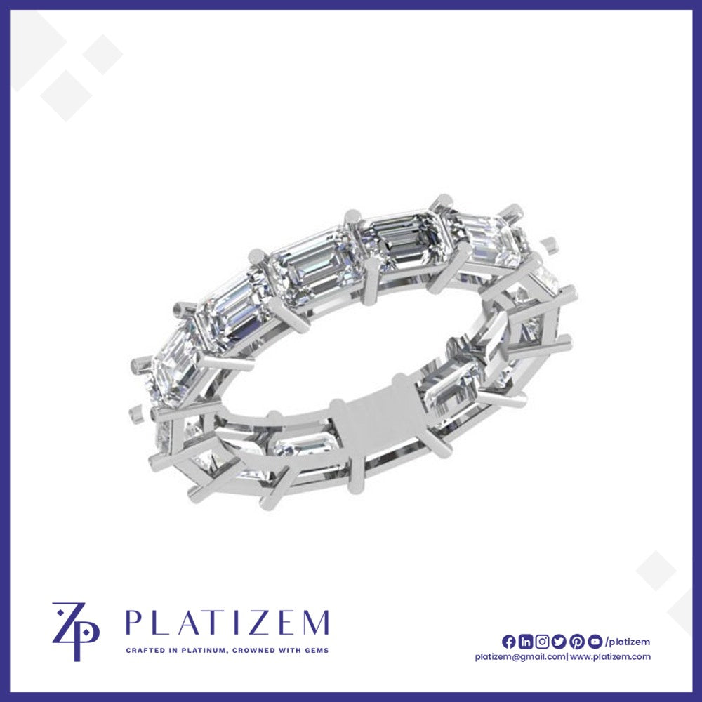 Compact Emerald Cut Diamonds Circling the Finger in a Full Eternity Band