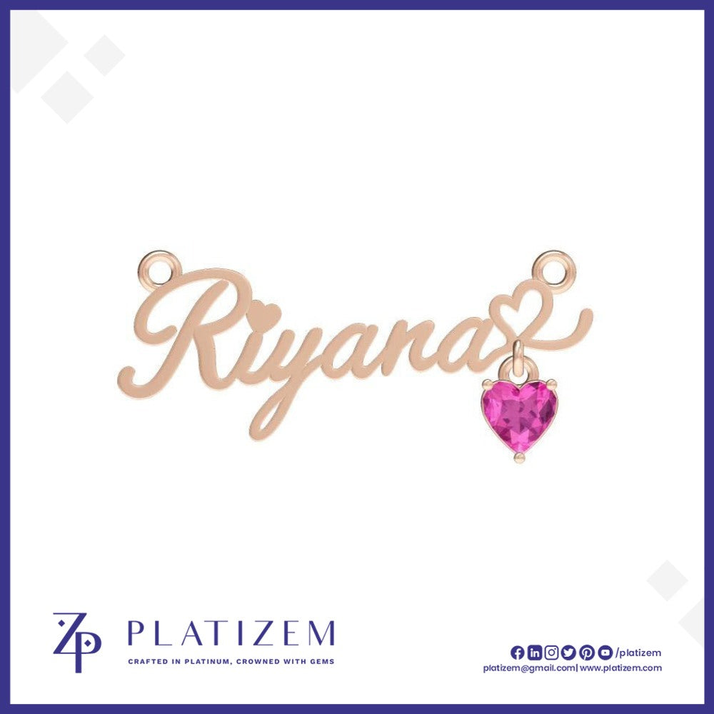 Personalized Script Name Pendant with a Dangling Heart Gemstone Charm
