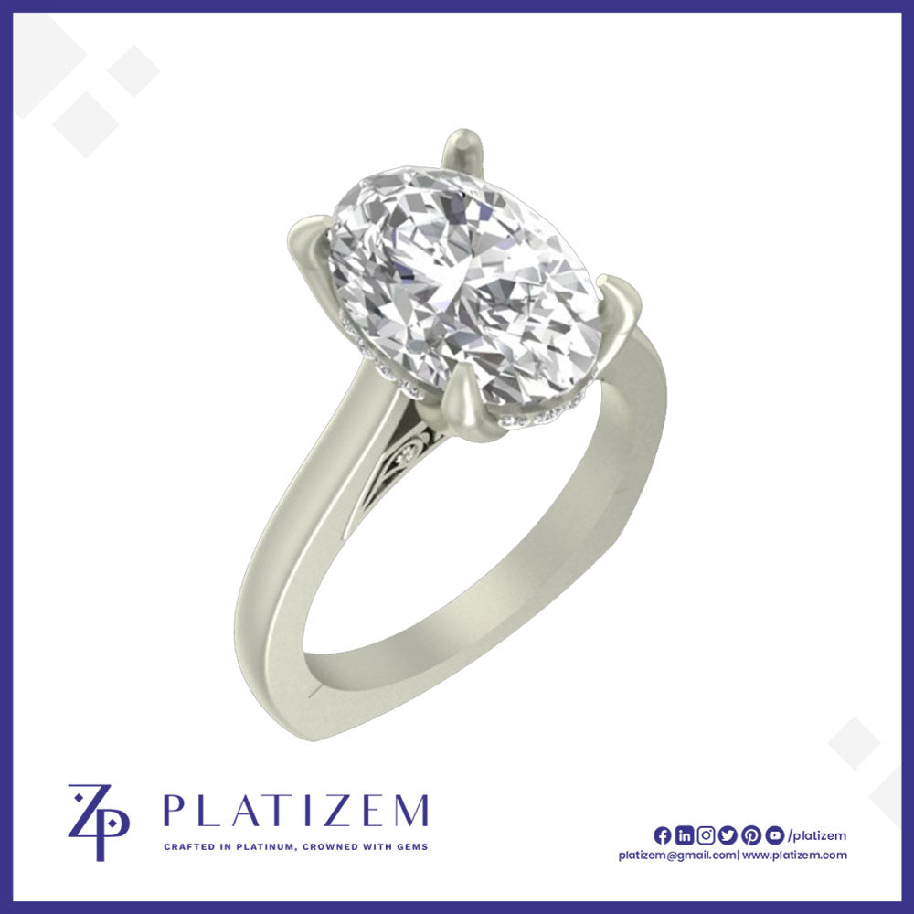 Oval Cut Solitaire Engagement Ring with Hidden Halo