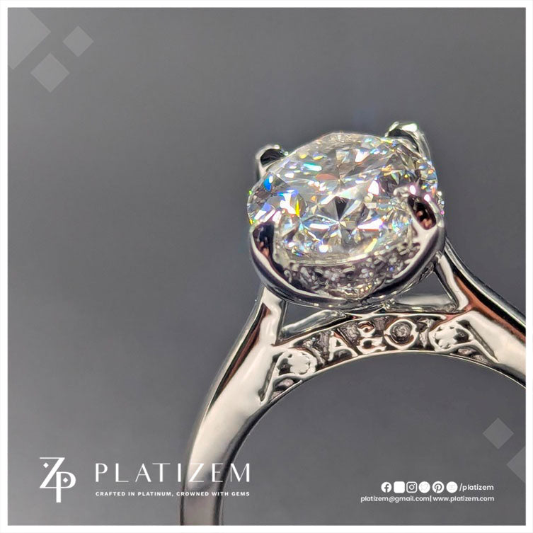 Oval Cut Solitaire Engagement Ring with Hidden Halo