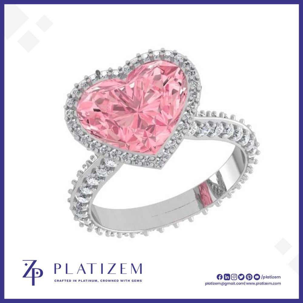 Pink Heart Halo Ring with Split Diamond Shank
