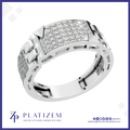 A silver-toned diamond ring with a geometric pavé-set top and side channels, shown on a white background with the Platizem brand logo at the bottom.