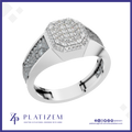 An octagonal diamond ring in a silver-colored metal setting, featuring a pavé diamond crown and a split shank band with pavé-set stones. The brand logo 'PLATIZEM' is visible at the bottom of the image.