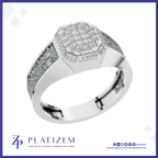 An octagonal diamond ring in a silver-colored metal setting, featuring a pavé diamond crown and a split shank band with pavé-set stones. The brand logo 'PLATIZEM' is visible at the bottom of the image.