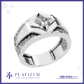 A silver-toned men's ring with a geometric triangular bezel holding a princess-cut clear gemstone, featuring textured inlay channels on a white background with the Platizem brand logo at the bottom.