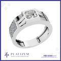 A silver-toned square solitaire ring with a cushion-cut diamond center stone and pavé-set side stones, shown on a white background with the Platizem brand logo at the bottom.