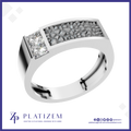 A silver-toned ring with a rectangular pavé diamond setting and a square-cut clear gemstone, shown on a white background with the Platiszem brand logo at the bottom.
