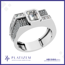 Emerald Cut Lab Grown Diamond Mens Ring