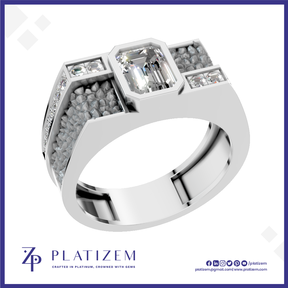 Emerald Cut Lab Grown Diamond Mens Ring