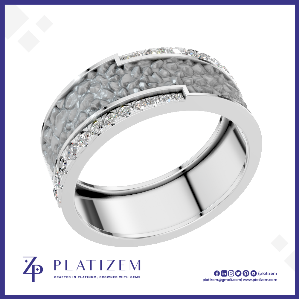 Rock Textured Lab Grown Diamond Wedding Band